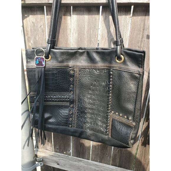 Handmade spooky cat boho Leather Fringe Western bag charm, Long fringe keychain - Picture 3 of 5